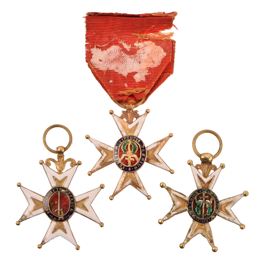 Original French Napoleonic Era Damaged Royal and Military Order of St. Louis Knight’s Cross Lot with Two Planchets & One Full Medal - As-Is Original Items