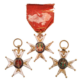 Original French Napoleonic Era Damaged Royal and Military Order of St. Louis Knight’s Cross Lot with Two Planchets & One Full Medal - As-Is