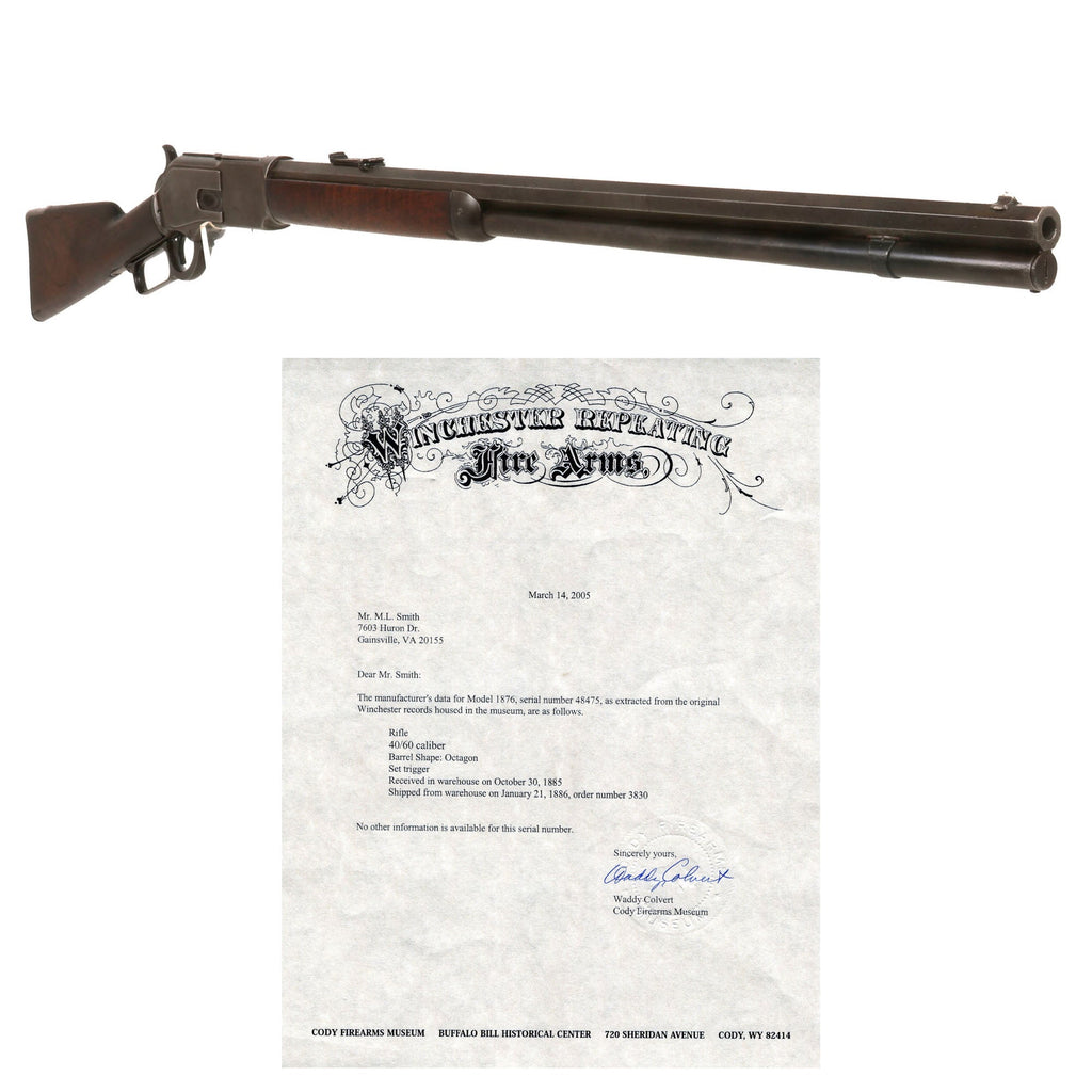 Original U.S. Winchester M1876 28" Octagonal Barrel .40-60 Big Game Rifle with Set Trigger & Factory Letter Made in 1885 - Serial 48475 Original Items