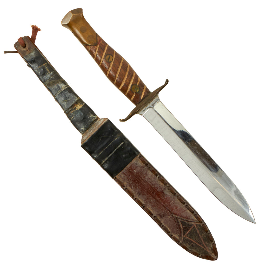Original U.S. WWII Soldier Modified Case XX Knife with 1944 on Crossguard and Custom Leather Scabbard Original Items