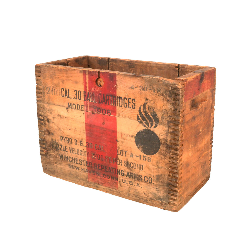 Original U.S. WWI Small Arms M1906 .30cal Ball Cartridge Model 1917 Wooden Ammunition Crate by Winchester - Dated April 1918 Original Items