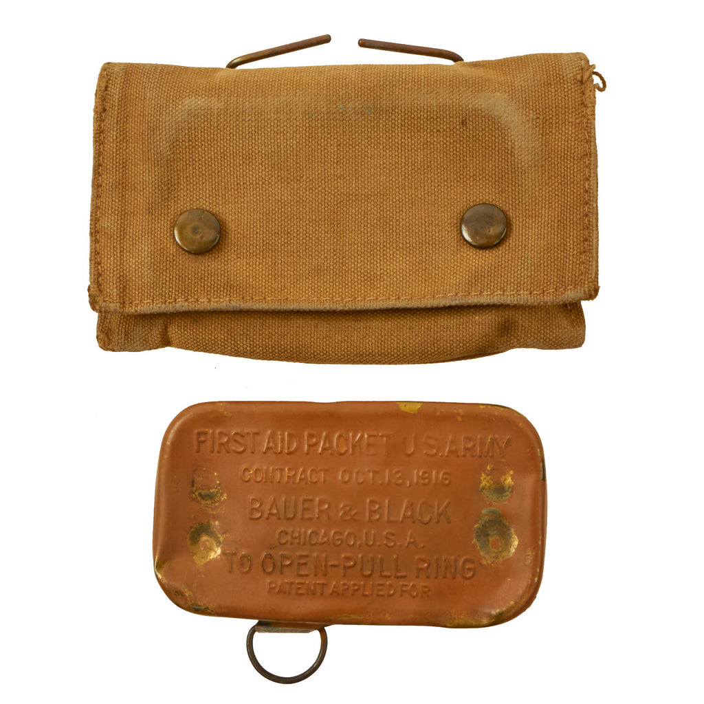 Original U.S. WWI M1904 First Aid Pouch by Rock Island Arsenal with 1916-Dated Unopened Bandage - Dated 1910 Original Items