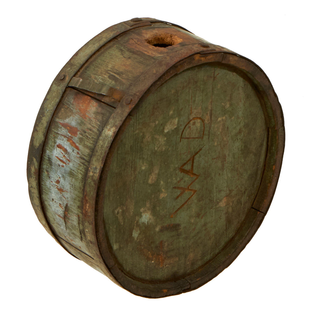 Original U.S. War of 1812 Era Wooden & Iron Band Drum Canteen with Initials & Markings Original Items