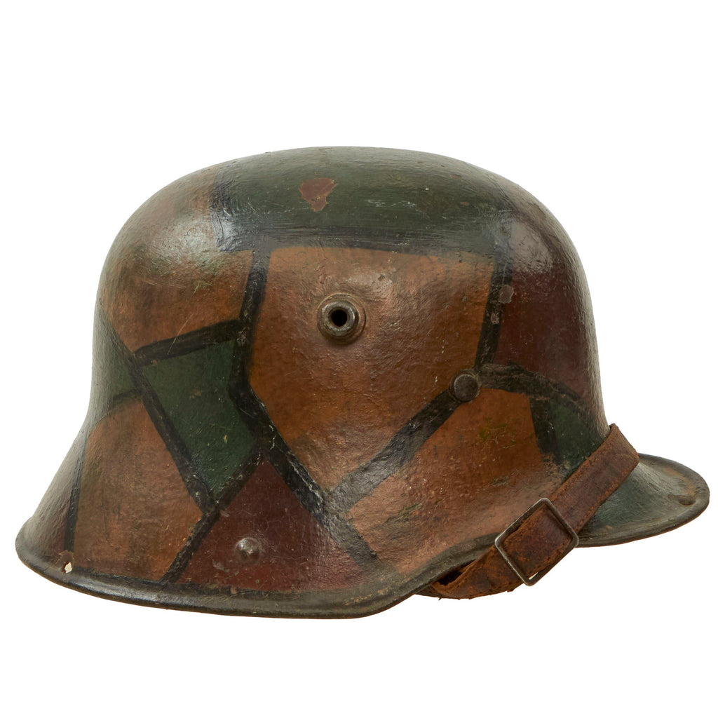 Original Imperial German WWI Panel Camouflage M16 Stahlhelm Helmet with Liner & Chinstrap - Stamped K 64 Original Items