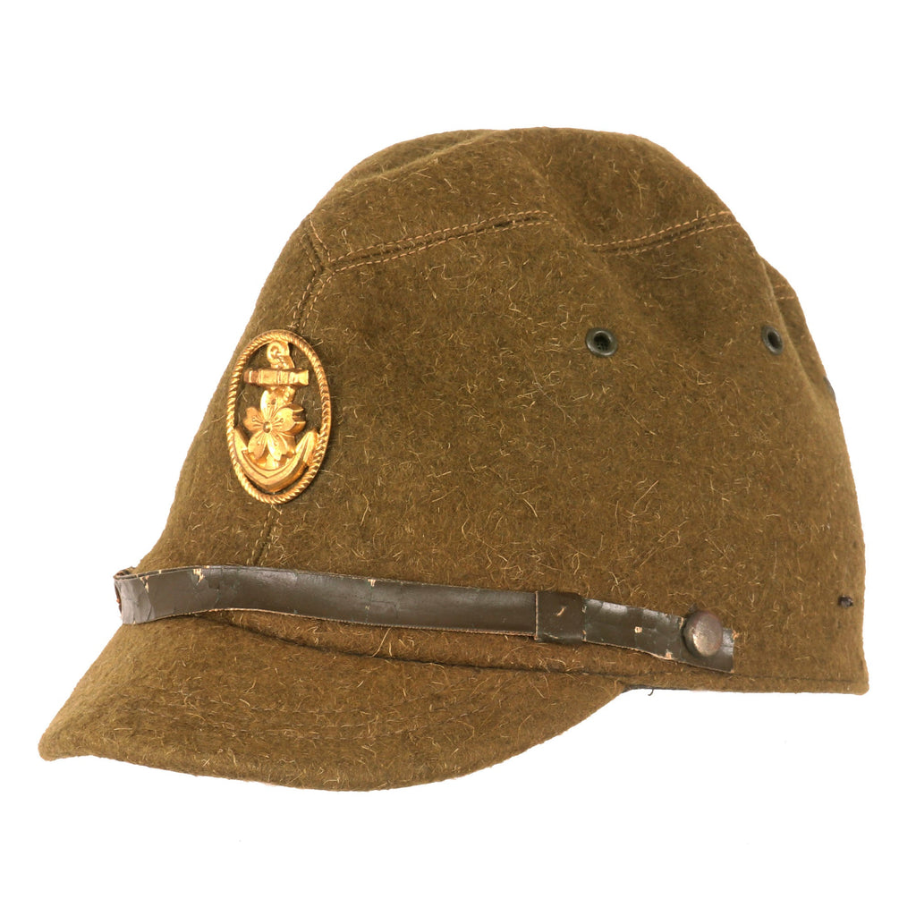 Original Japanese WWII Naval Landing Forces Officer’s Wool Forage Cap with Brass SNLF Badge & Chinstrap Original Items