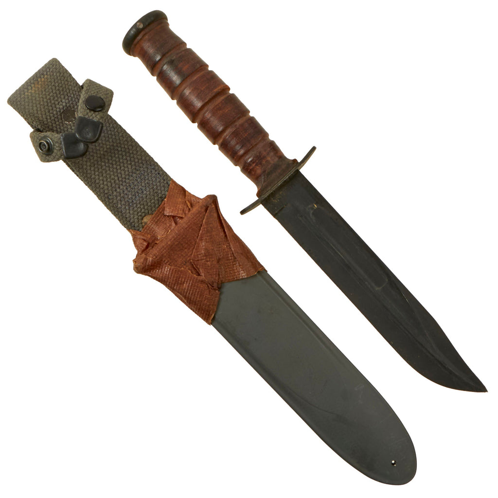 Original U.S. WWII Late War Navy Mark 2 KA-BAR Fighting Knife by CAMILLUS with U.S.N. MK2 Scabbard with Wrapping - Unissued Original Items