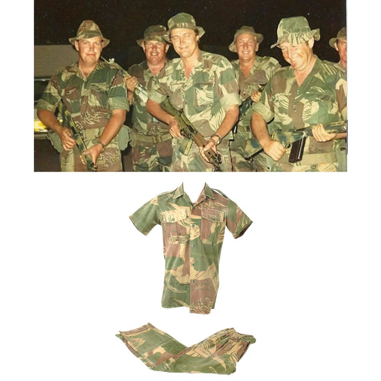 Original Rhodesian Bush War Era Rhodesian Sergeant’s Brushstroke Camouflage Pattern Uniform Set - 35cm Shirt Original Items