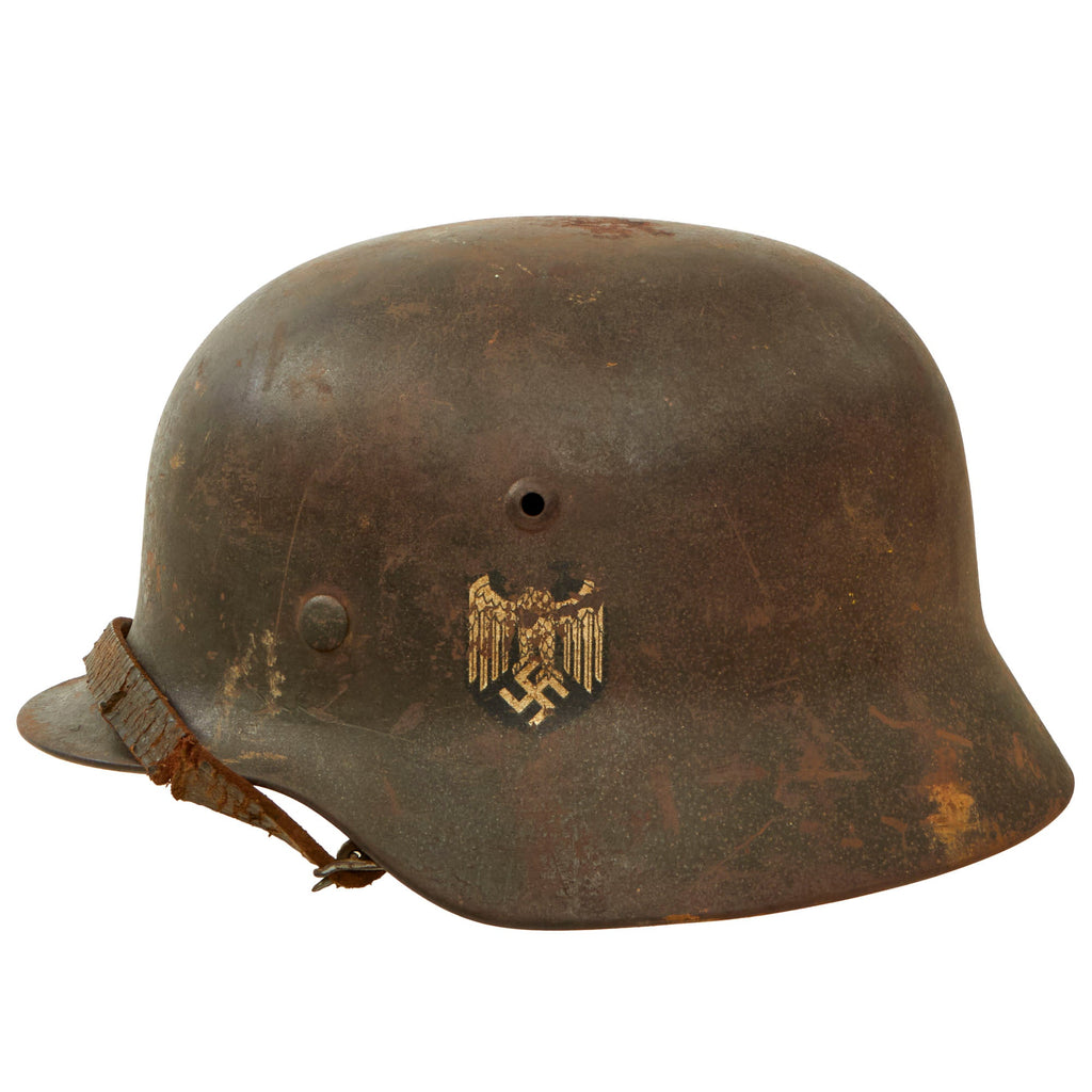 Original German WWII Heer Army M35 Single Decal Steel Helmet with 56cm Liner & Torn Chinstrap - Q64 Original Items