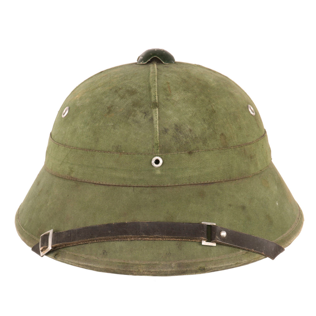 Original Vietnam War North Vietnamese Army (NVA) Pith Helmet with Soldier Artwork Carving - Correct Wartime 1960s Construction Original Items