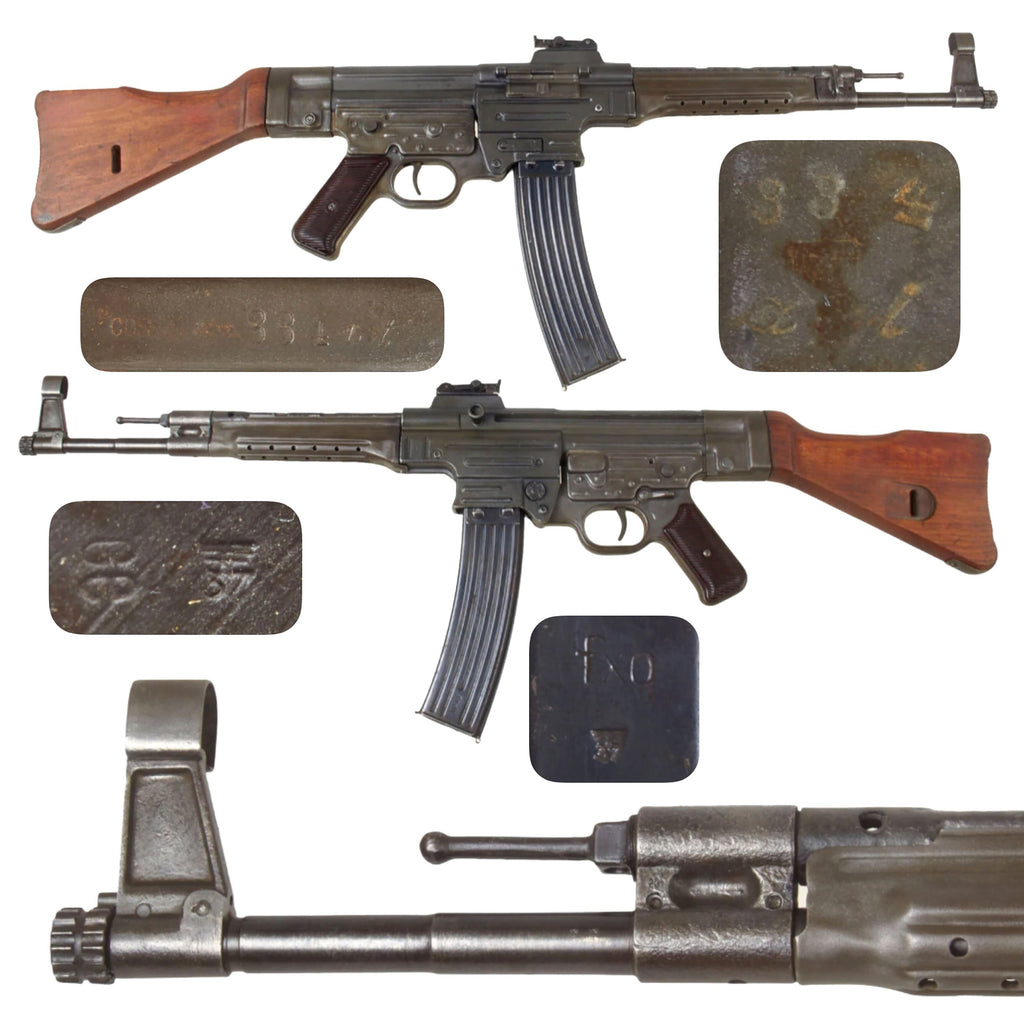 Original German WWII MP44 STG 44 Sturmgewehr Display Machine Gun with Live Barrel, Laminated Stock, and MP43 Magazine Original Items
