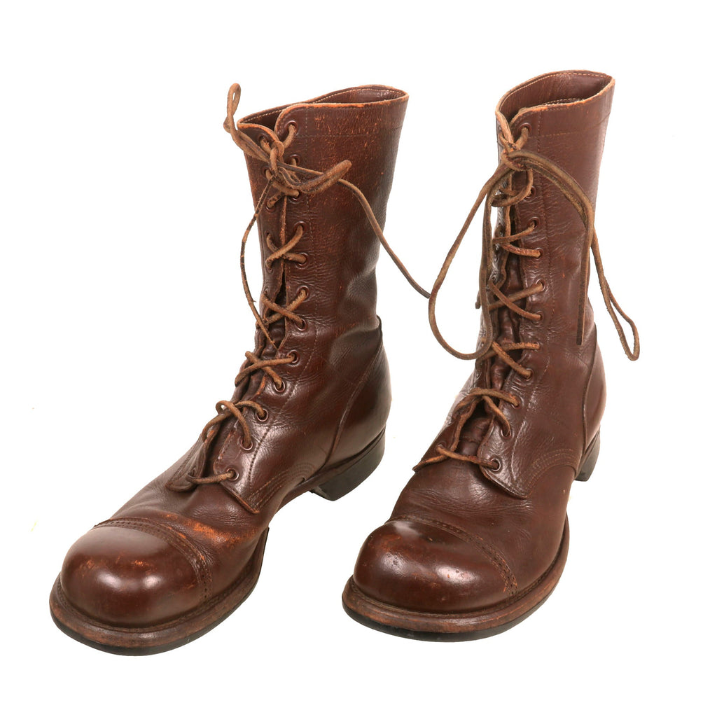 Original U.S. WWII Service Used Airborne Paratrooper Brown Leather Jump Boots - Size 11D Original Items