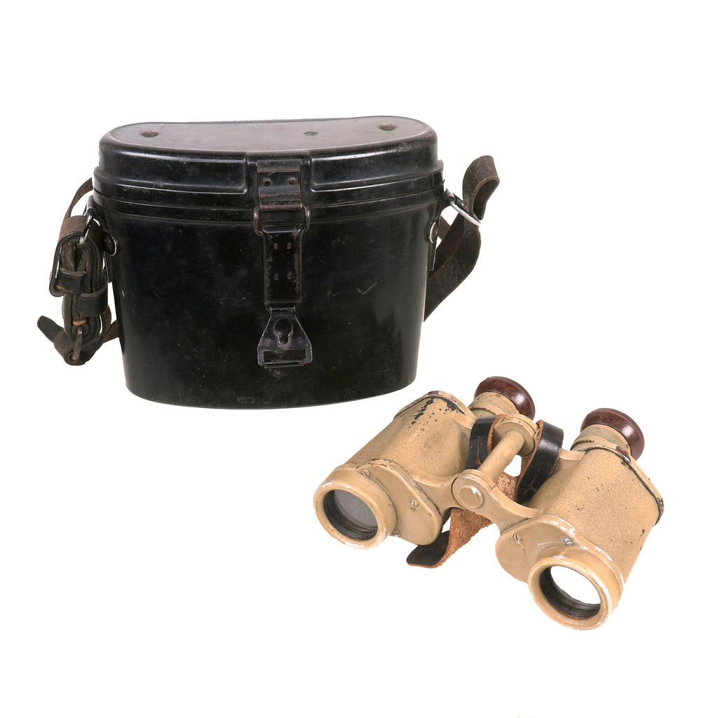 Original German WWII 6x30 Dienstglas Binoculars in “Ordnance Tan” by Swarovski with Bakelite Case - Dated 1943 Original Items