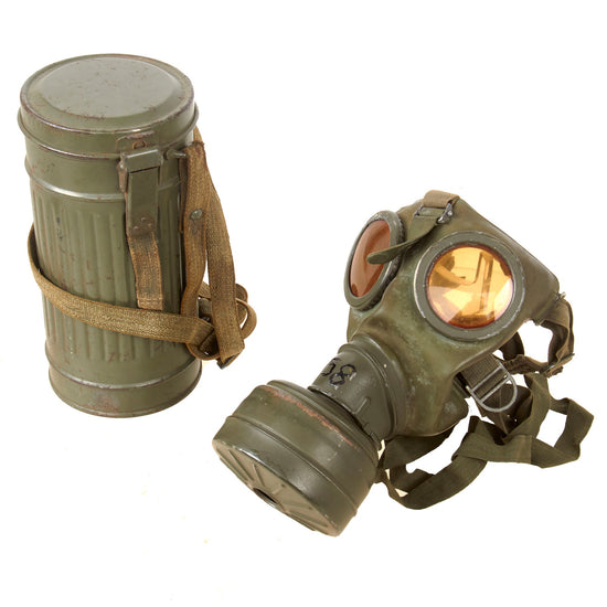 Original German WWII M38 Size 2 Gas Mask with Fe 41 Filter and Canister - Dated 1936 & 1940 Original Items