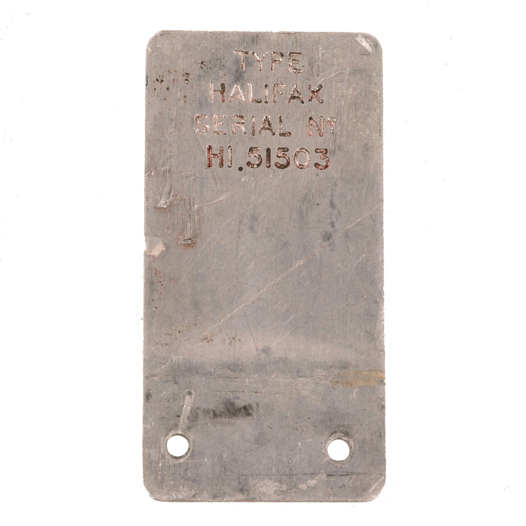 Original British WWII RAF Handley Page Halifax Heavy Bomber Data Plate - HI.51503 Original Items