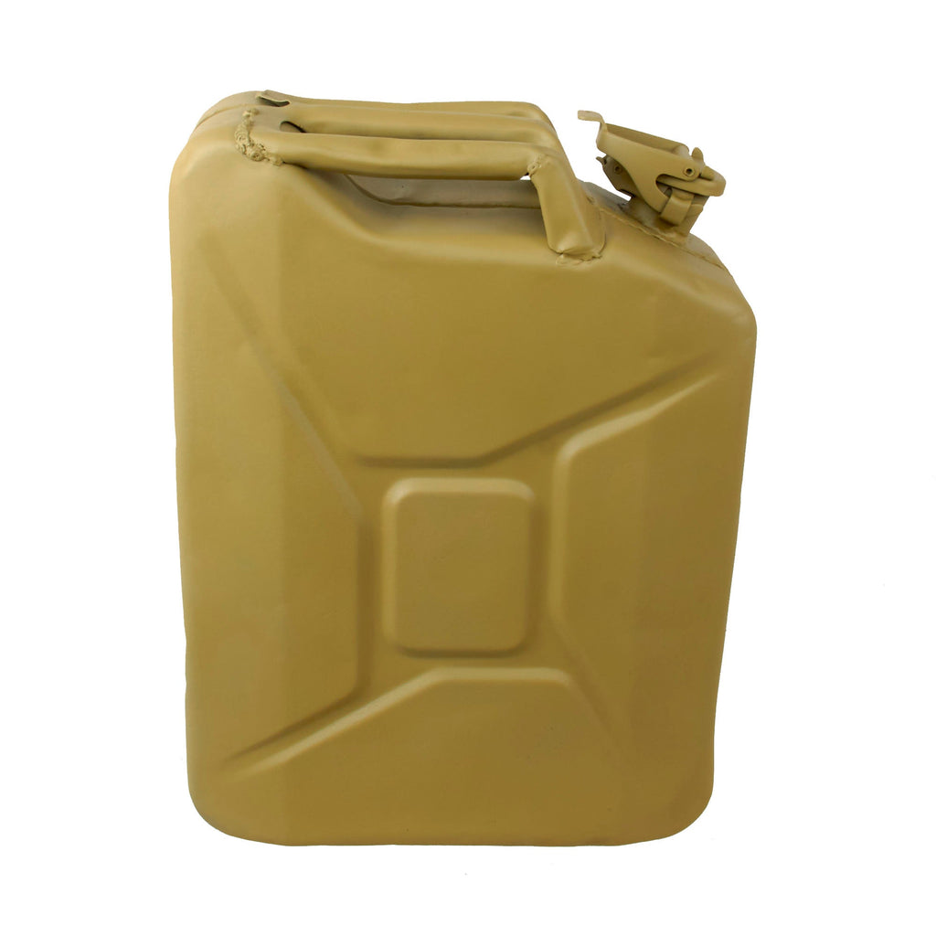 Original German WWII Tropical Tan Repainted Wehrmacht 20 Liter Petrol Jerry Can by Schwelmer Eisenwerke, Müller & Co. - Dated 1943 Original Items