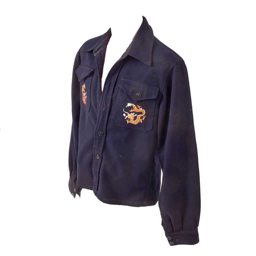 Original U.S. WWII US Navy Chief Petty Officer Shirt Custom Tailored As A Souvenir Jacket With Extensive Chinese Dragon Embroidery - Dated 1946 Original Items