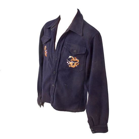 Original U.S. WWII US Navy Chief Petty Officer Shirt Custom Tailored As A Souvenir Jacket With Extensive Chinese Dragon Embroidery - Dated 1946 Original Items
