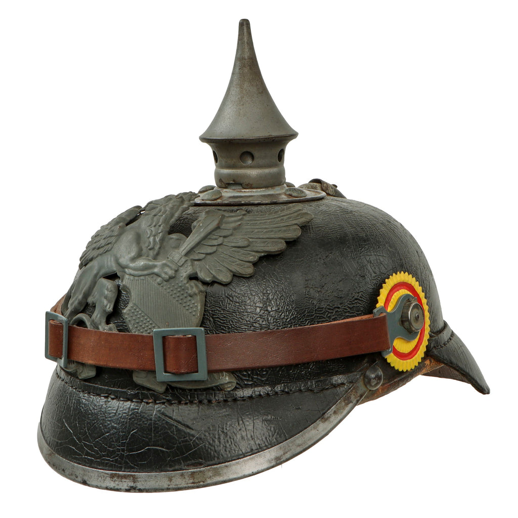 Original Imperial German WWI Grand Duchy of Baden M1915 Infantry EM/NCO Pickelhaube Helmet with Reproduction Cockades & Chinstrap - Dated 1914 - Size 59 Original Items