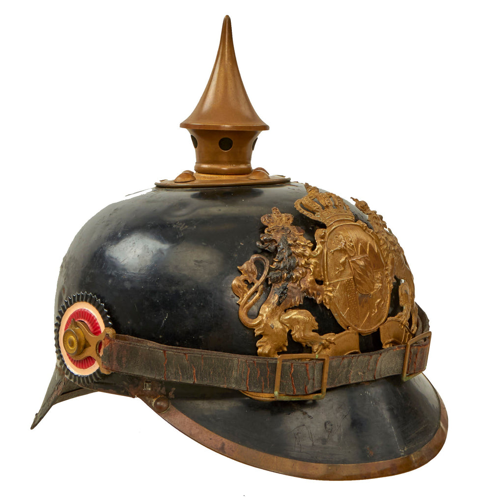 Original German WWI Bavarian Model 1914 Tin Plate Pickelhaube Helmet - Eisenblech Ersatz-Helme - Manufactured by Bing of Nurnberg