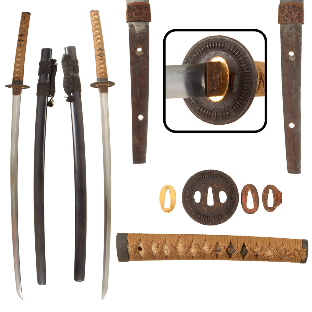 Original Japanese Edo Period Handmade Katana Sword with Decorative Lacquered Scabbard and Sageo Sword Cord Original Items