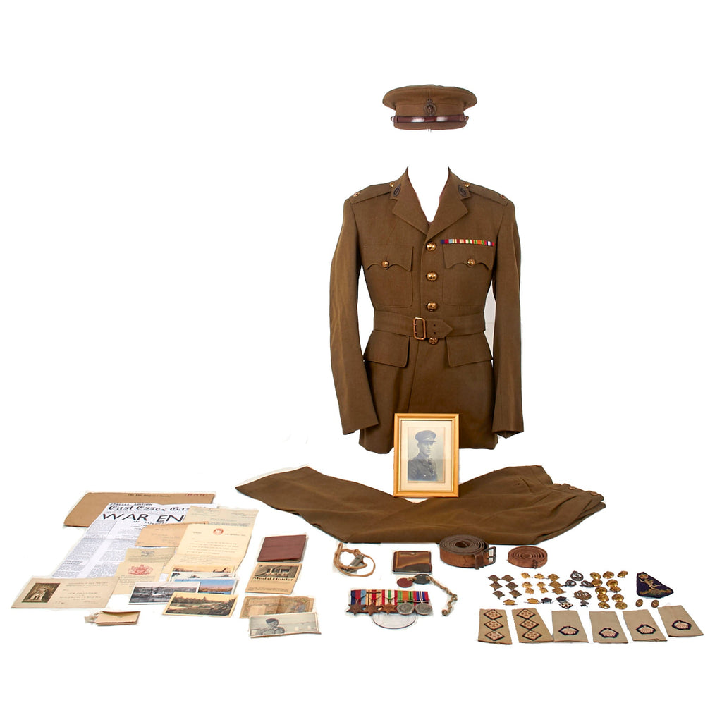 Original British WWII Uniform, Medal & Ephemera Grouping of Major James Francis Gates, Royal Corps of Signals with Trench Whistle & Letter of Commendation Original Items
