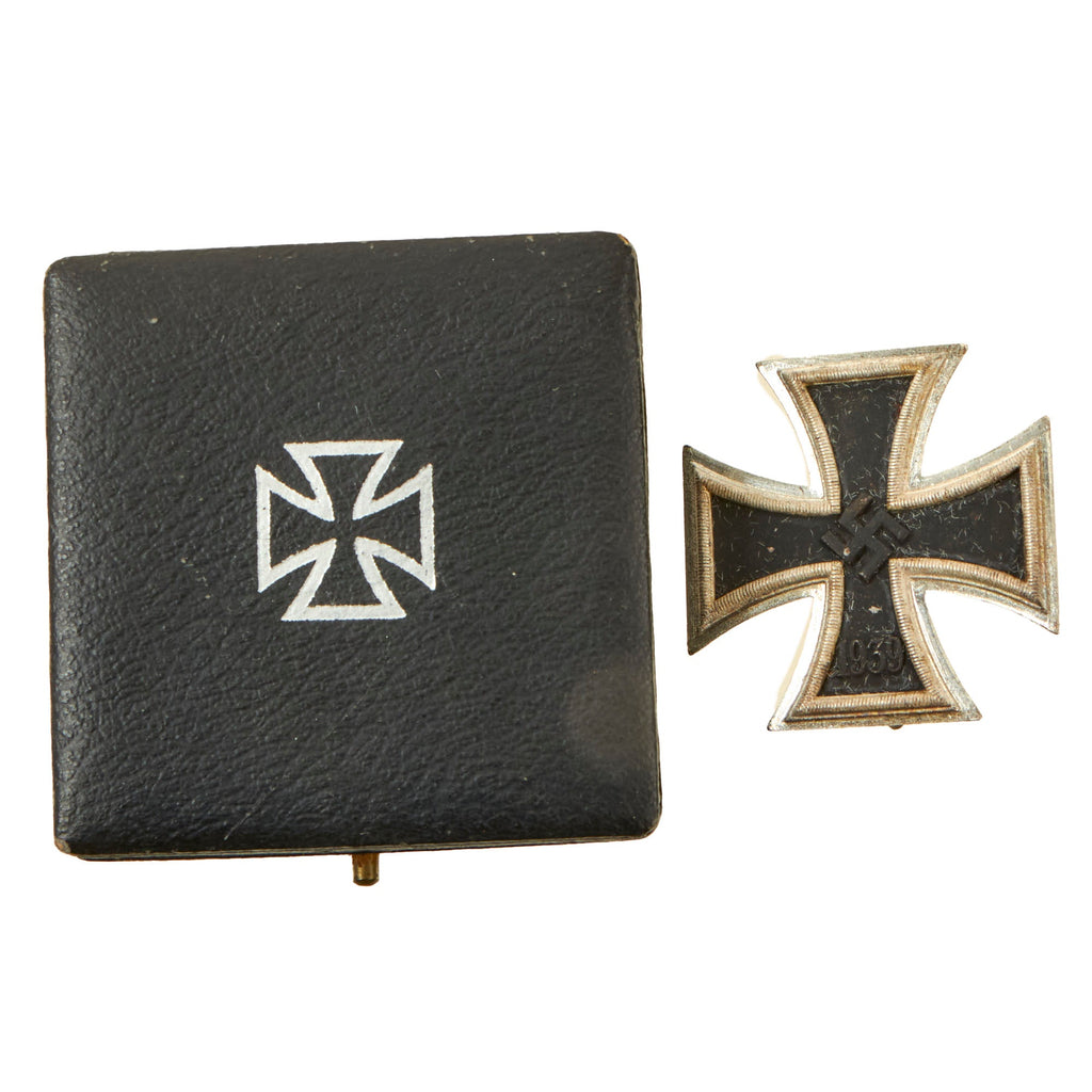 Original German WWII Iron Cross First Class 1939 with Pinback in Damaged Case - EKI - Unmarked Original Items