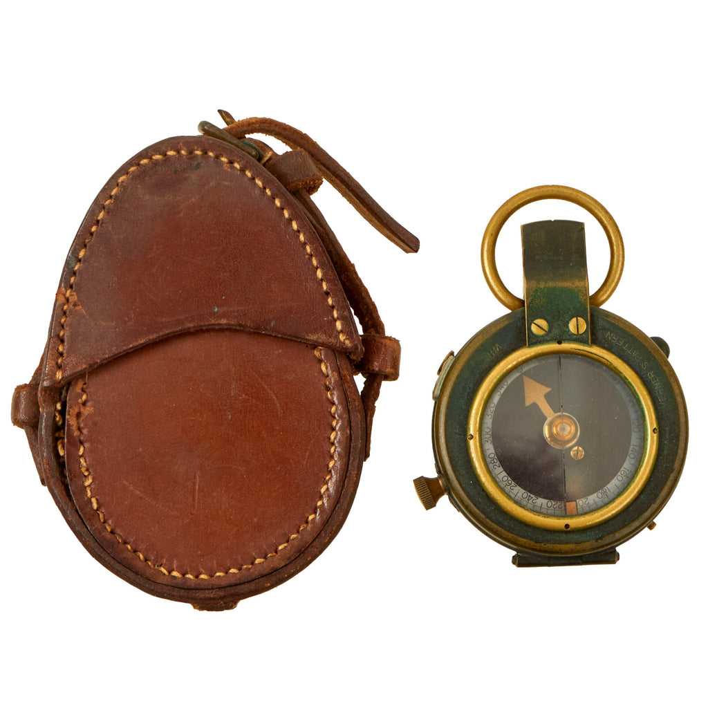 Original British WWI Named Officer's Verner's Pattern VIII Prismatic Compass in Leather Carrier by French & Son Ltd. - Both Dated 1917 Original Items