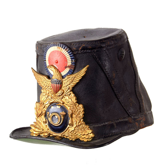Original U.S. Civil War Imported French Second Empire Model 1860 Leather Shako - Original Period Applied Insignia Original Items