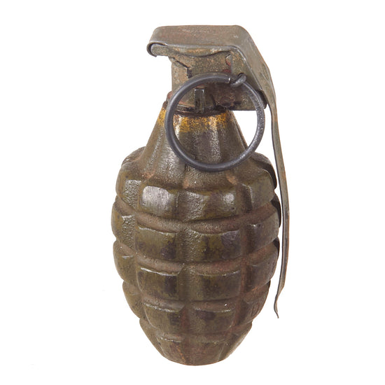 Original U.S. WWII Inert MkII Pineapple Practice Grenade with Yellow Ring & M10A3 Fuze Original Items