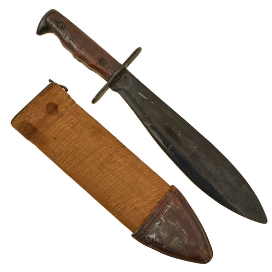 Original U.S. WWI Model 1917 Bolo Knife by Plumb St. Louis with Canvas Scabbard - Dated 1918 Original Items