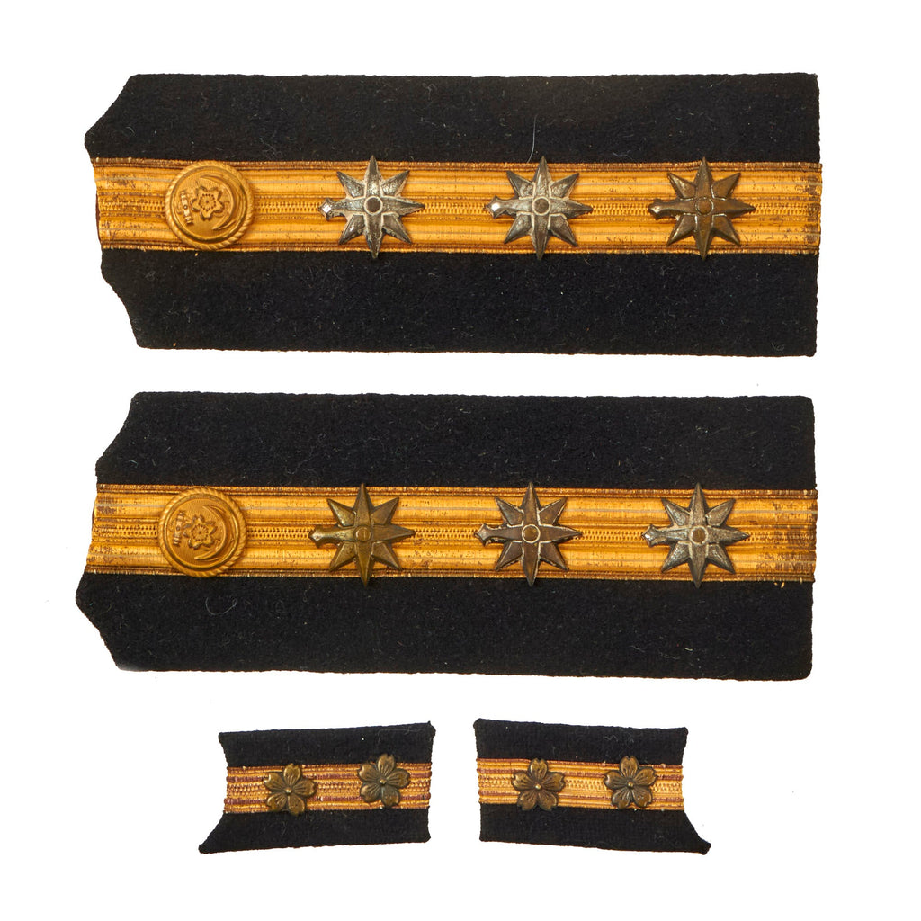 Original Japanese WWII Imperial Japanese Navy Lieutenant Shoulder Board & Collar Tab Lot - 4 Items Total Original Items