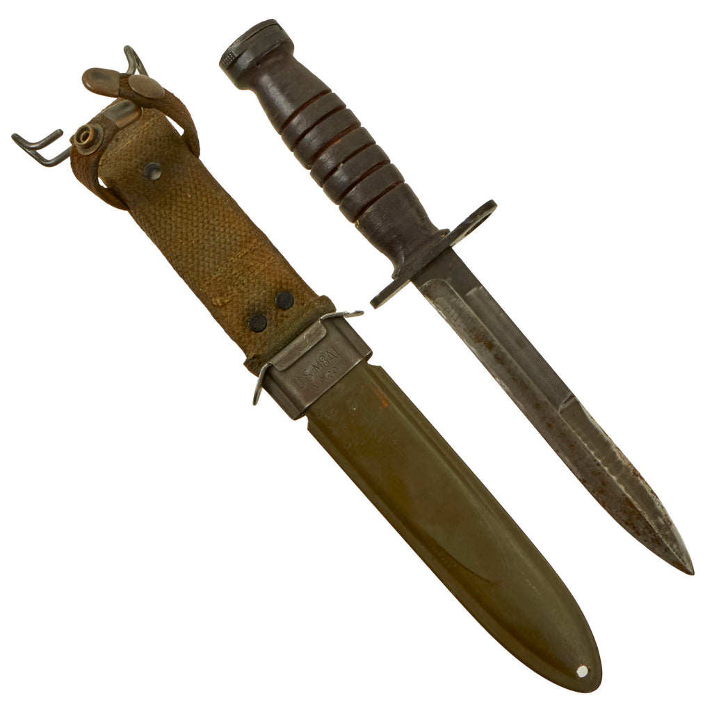 Original U.S. WWII M4 Bayonet by Utica Cutlery for the M1 Carbine with M8A1 Scabbard by V.P. Co Original Items