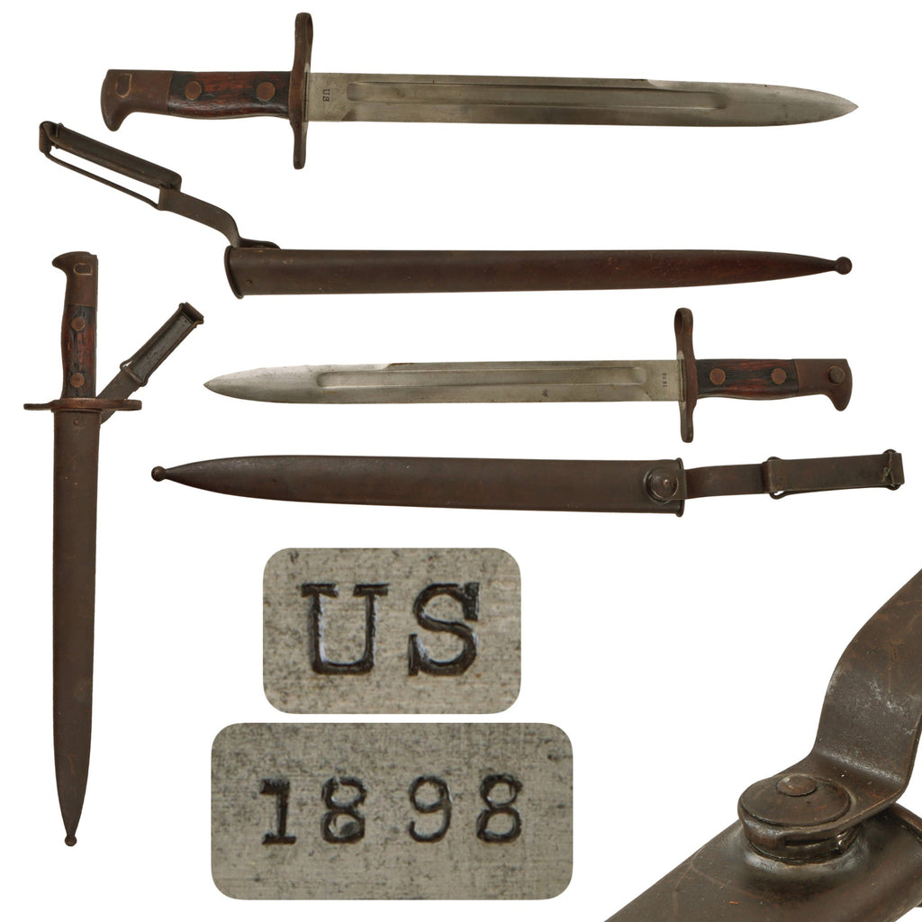 Original U.S. Spanish-American War Model 1892 Krag Rifle Bayonet and Scabbard - Dated 1898 Original Items
