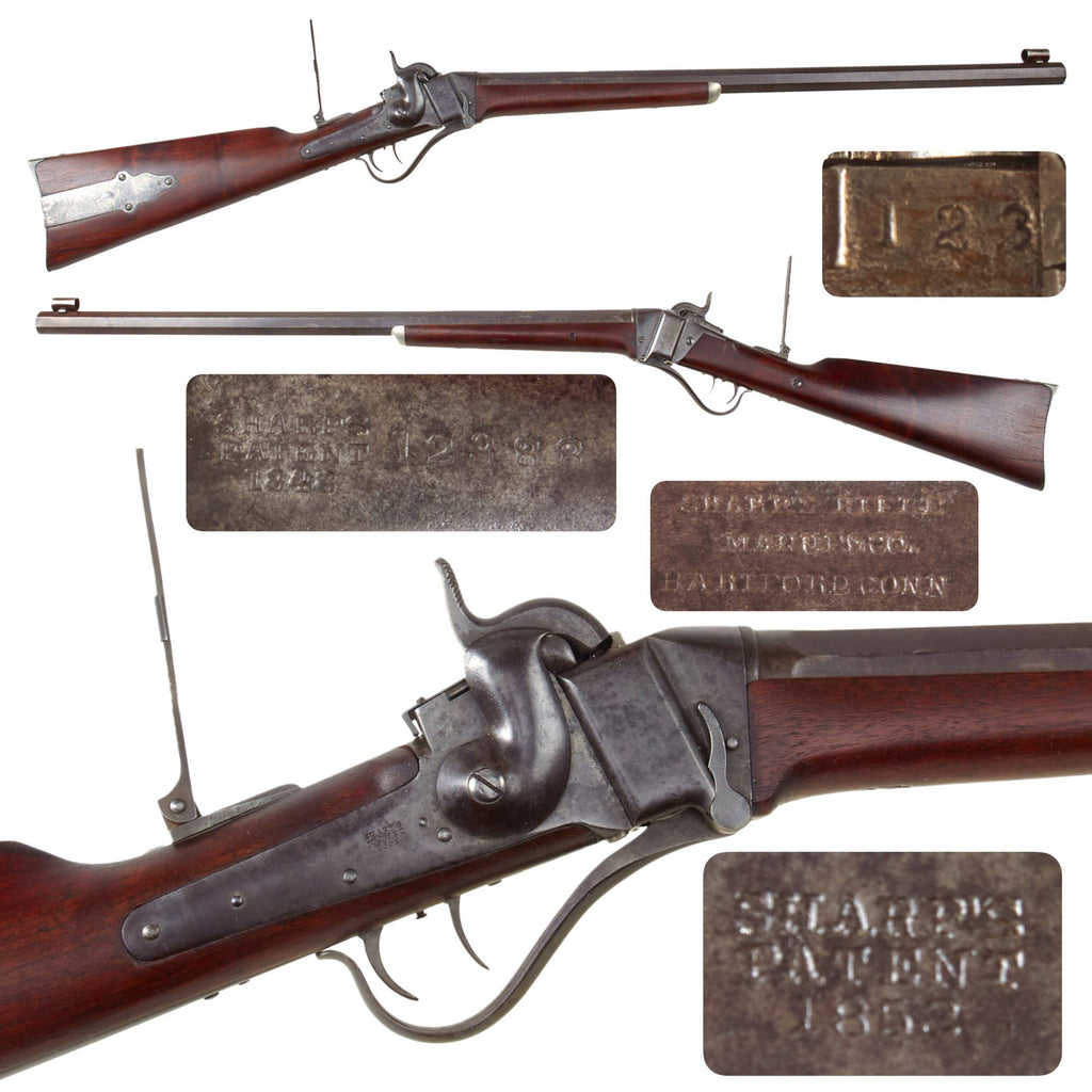 Original U.S. Rare Sharps Slant Breech Model 1852 Sporting Rifle with Heavy .44cal Octagon Barrel, Set Trigger, and Long Range Sights - Serial 12388 - Only ≈600 Made Original Items