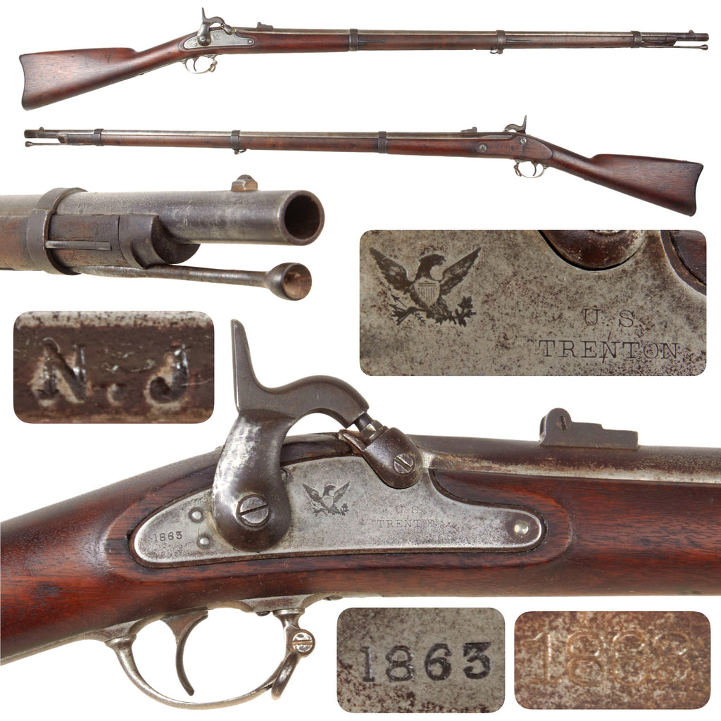 Original U.S. Civil War Springfield Model 1861 Rifled Musket by Trenton L&M Co. with Cut Stock and N.J. Surcharge - Dated 1863 Original Items
