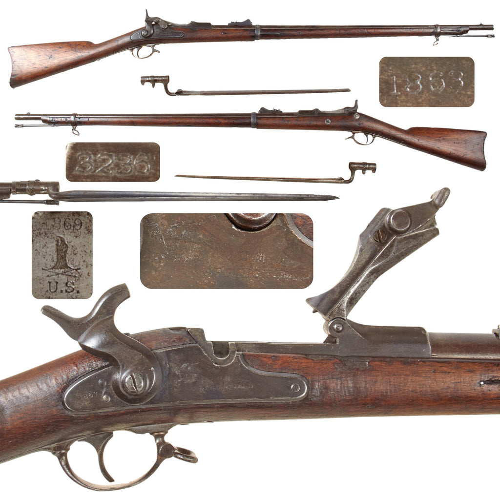 Original U.S. Civil War Springfield M-1863 Converted to M-1868 Trapdoor Rifle in 1869 and Later Rebarreled to .45-70 with Bayonet - Serial 3236 Original Items