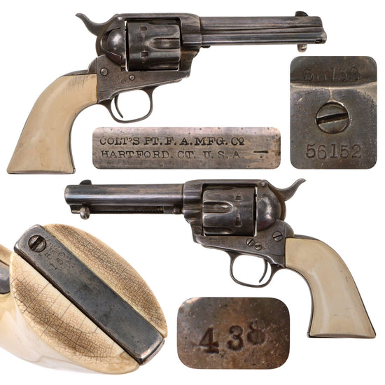 Original U.S. Colt Silver Plated Frontier Six Shooter .44-40 Revolver Made in 1880 with 4 3/4" Barrel and Ivory Grips - Serial 56152 Original Items