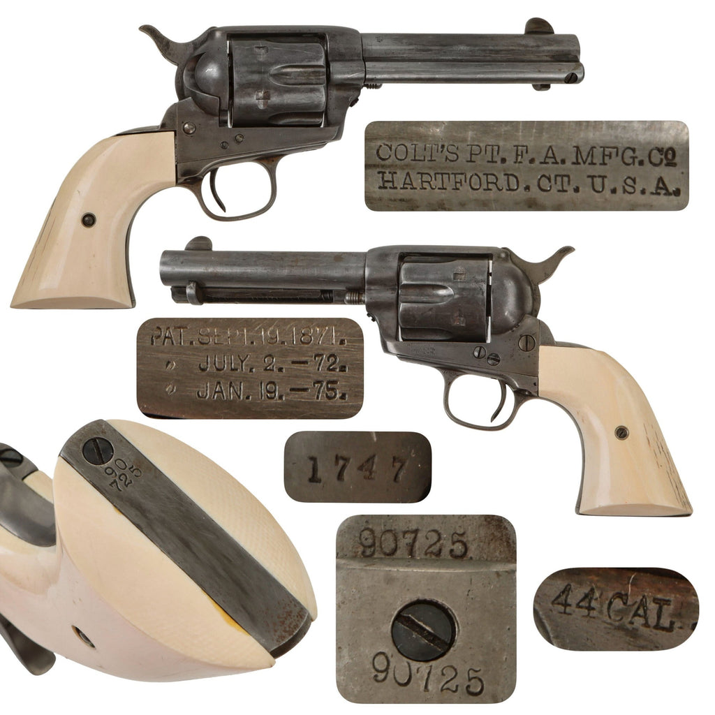 Original U.S. Colt Frontier Six Shooter SAA .44-40 Revolver Made in 1883 with 4 3/4" Barrel, Ivory Grips, and Excellent Bore - Serial 90725 Original Items