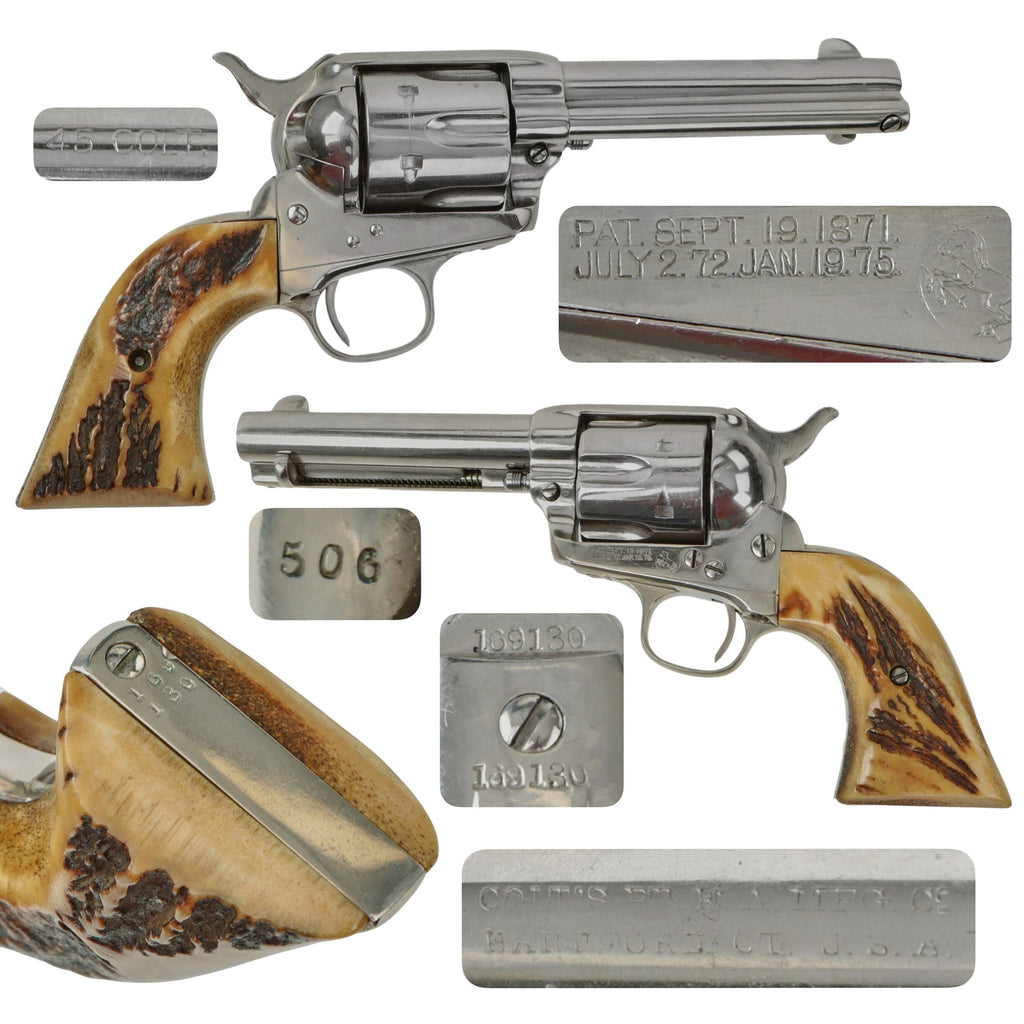 Original U.S. Colt Nickel Plated .45cal Single Action Army 4 3/4" Barrel Revolver Made in 1897 with Stag Grips - Serial 169130 Original Items
