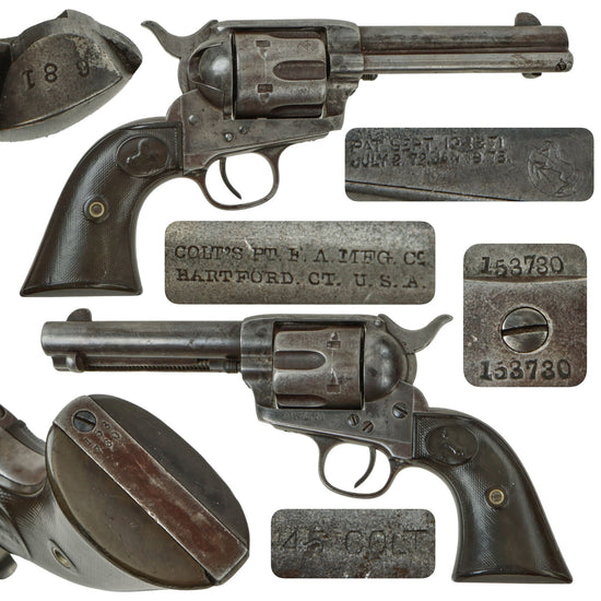 Original U.S. Colt .45cal Single Action Army Revolver Made in 1893 with 4 3/4" Barrel and Rubber Grips - Serial 153730 Original Items