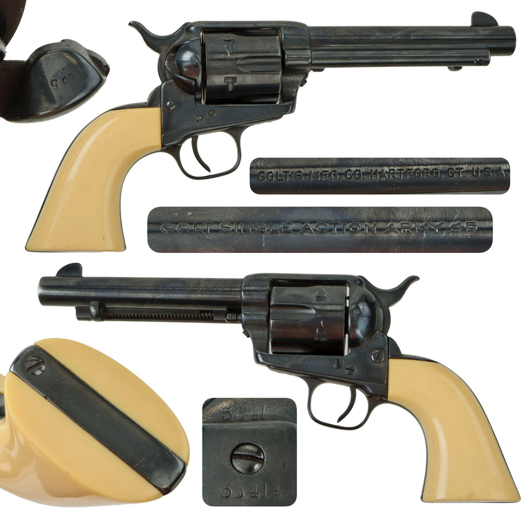 Original U.S. Colt .45cal Single Action Army Revolver Made in 1880 with Replaced 5 1/2" Barrel, Cylinder, and Faux Ivory Grips - Fully Restored - Serial 56414 Original Items