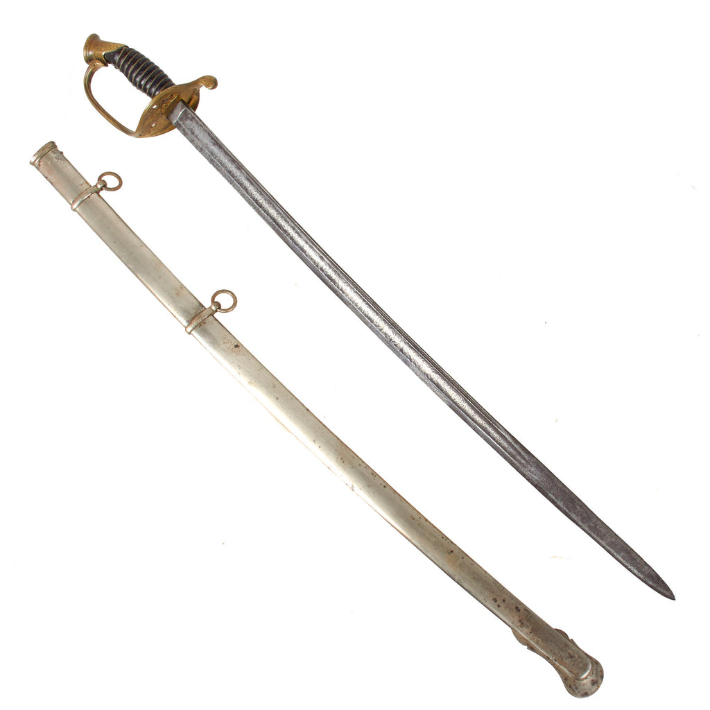 Original U.S. Civil War M1850 Foot Officer Sword by W.H. Horstmann & Sons with Etched German-Made Blade & Steel Scabbard Original Items