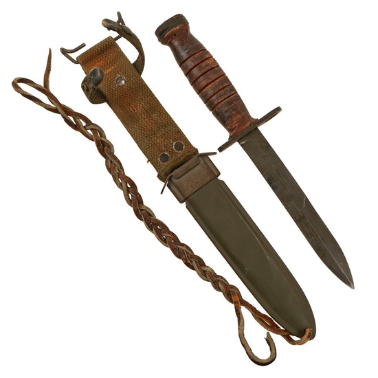 Original U.S. WWII M4 Bayonet by Utica Cutlery for the M1 Carbine with Updated M8 Scabbard by B.M. Co Original Items