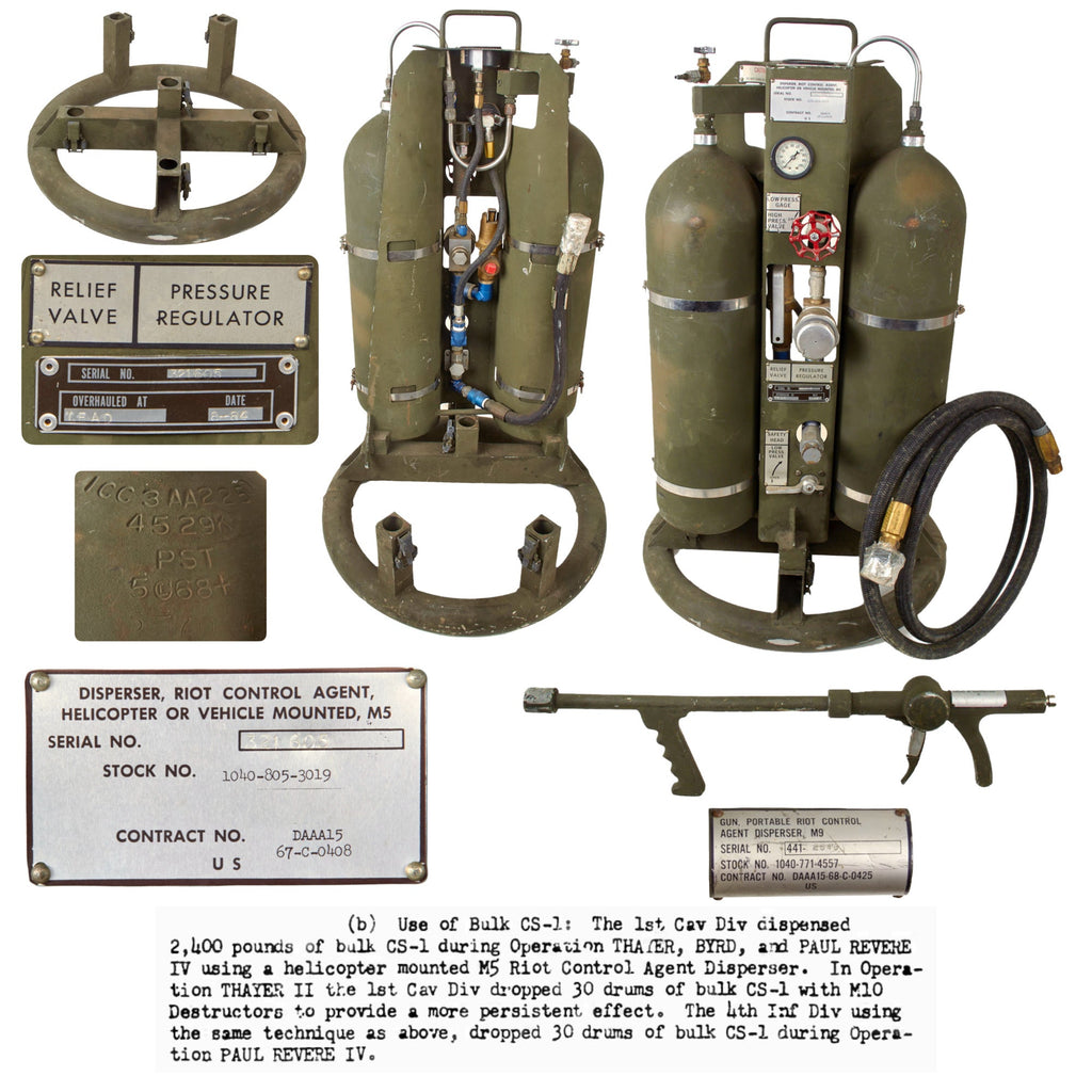 Original U.S. Vietnam War Era 1967-Dated M5 Helicopter / Vehicle Mounted Riot Control Agent Disperser Overhauled in 1984 with M9 Agent Disperser Wand - Used by 1st Cavalry Division in Vietnam Original Items
