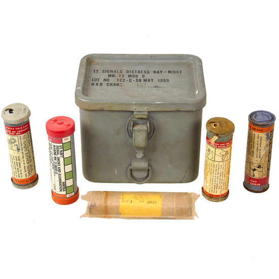 Original U.S. Vietnam War Lot of Navy Five Mk 13 Mod 0 Signals Distress Day-Night in Original Storage Box - As Seen Taped to Navy SEALs Gear in Vietnam Original Items