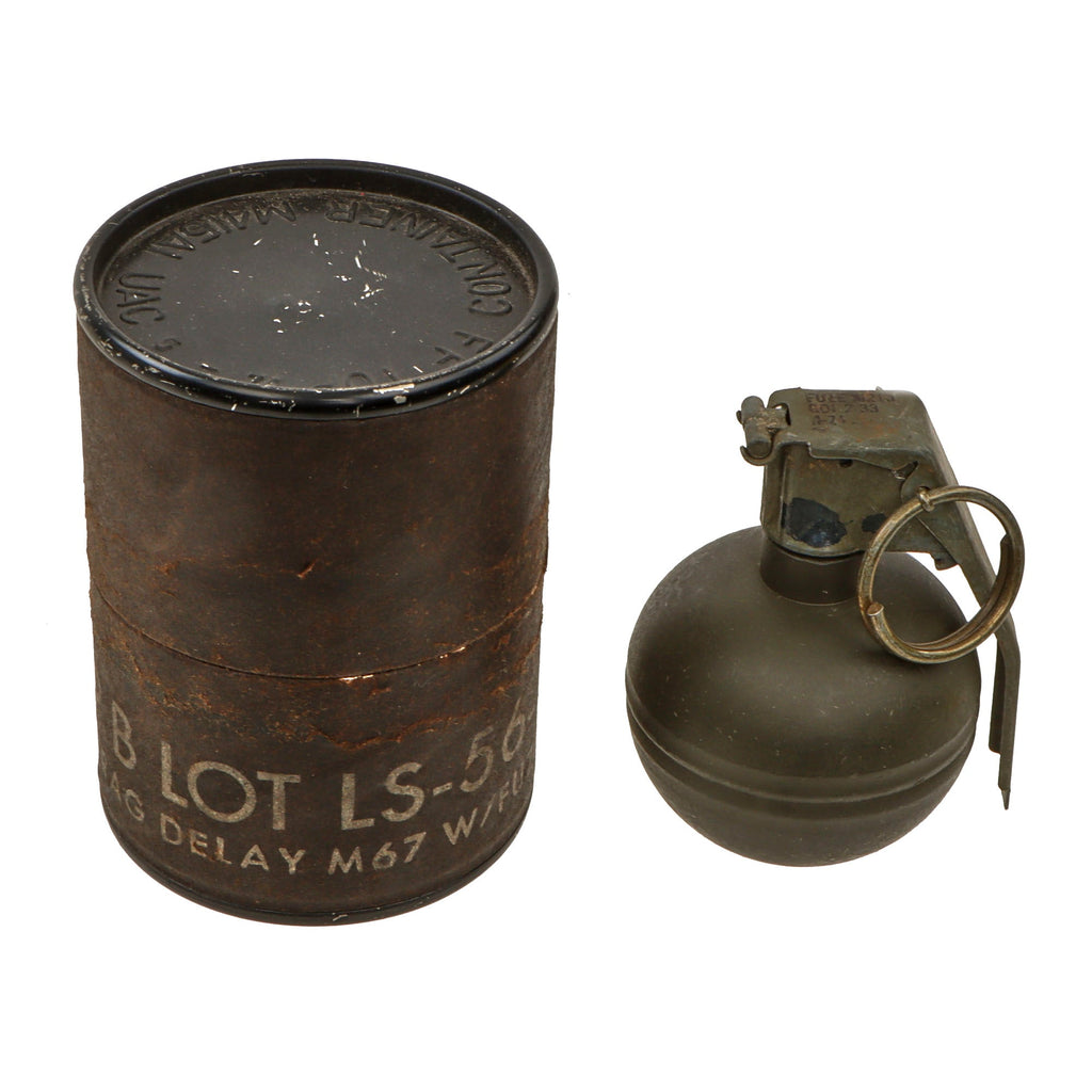 Original U.S. Vietnam War Era M67 Practice Fragmentation Hand Grenade with M213 Fuze in Original Husk - Inert Original Items
