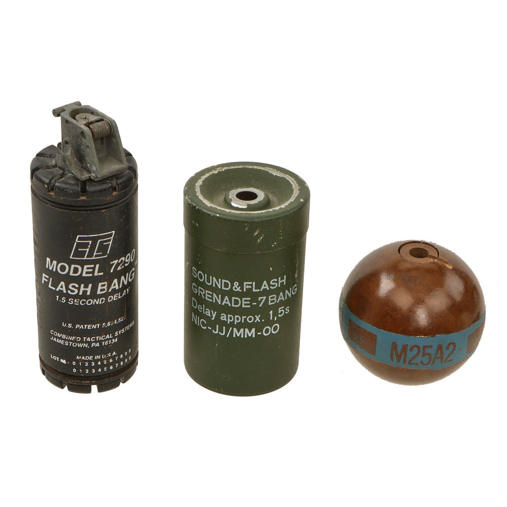 Original U.S. Vietnam War - Current Flashbang & M25A2 Training Grenade Lot - Three Items Total - Inert Original Items