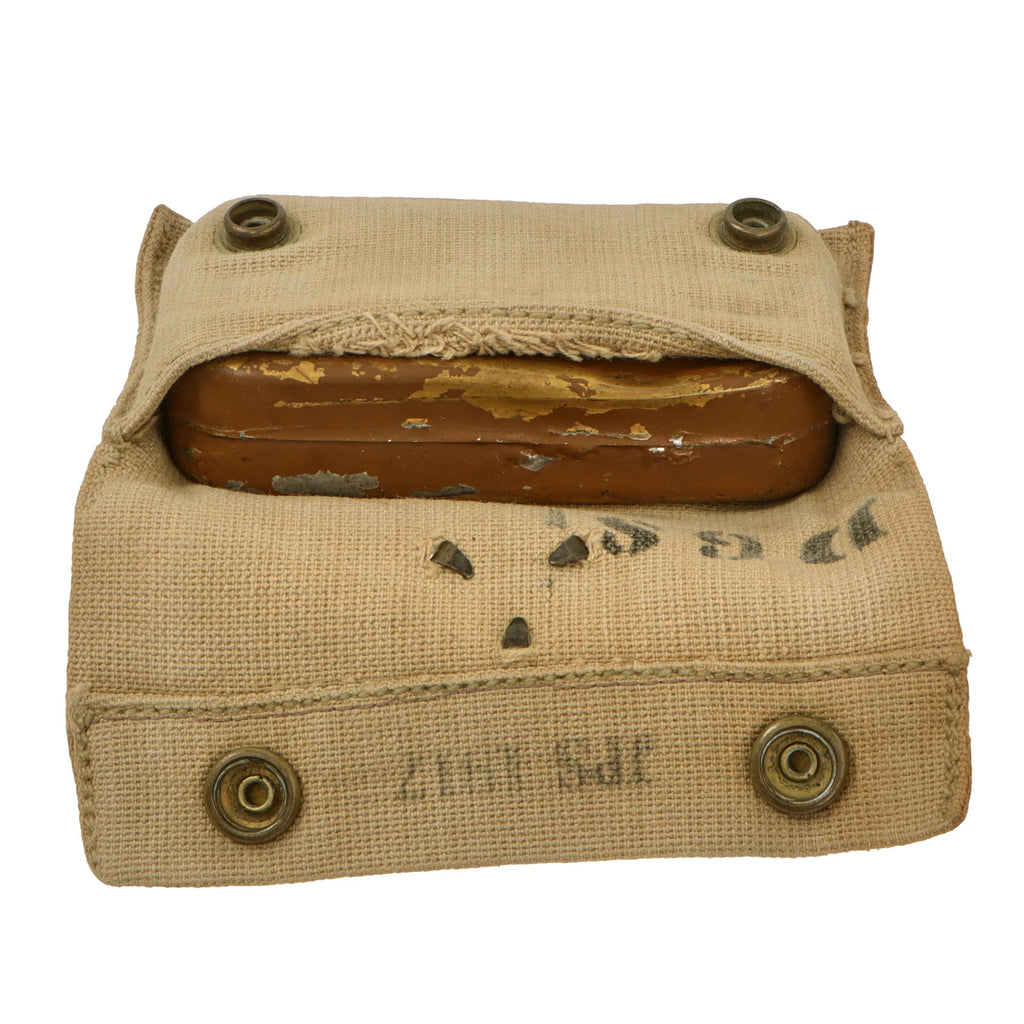 Original U.S. WWI M1910 First Aid Pouch by JPS with 1916-Dated Unopened Bandage - Dated 1917 Original Items
