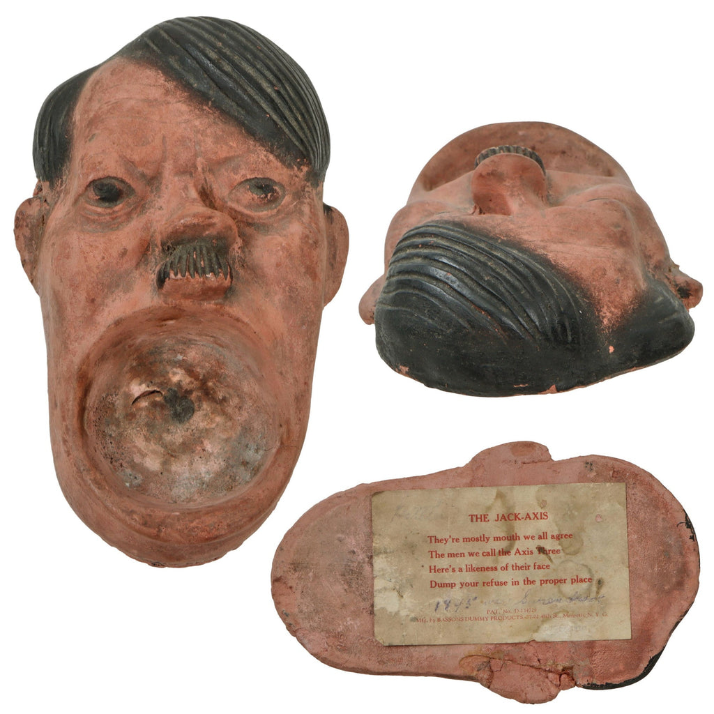 Original U.S. WWII Anti-Axis “The Jack-Axis” der Führer Adolf Ashtray by Bassons Dummy Products with Original Label Original Items