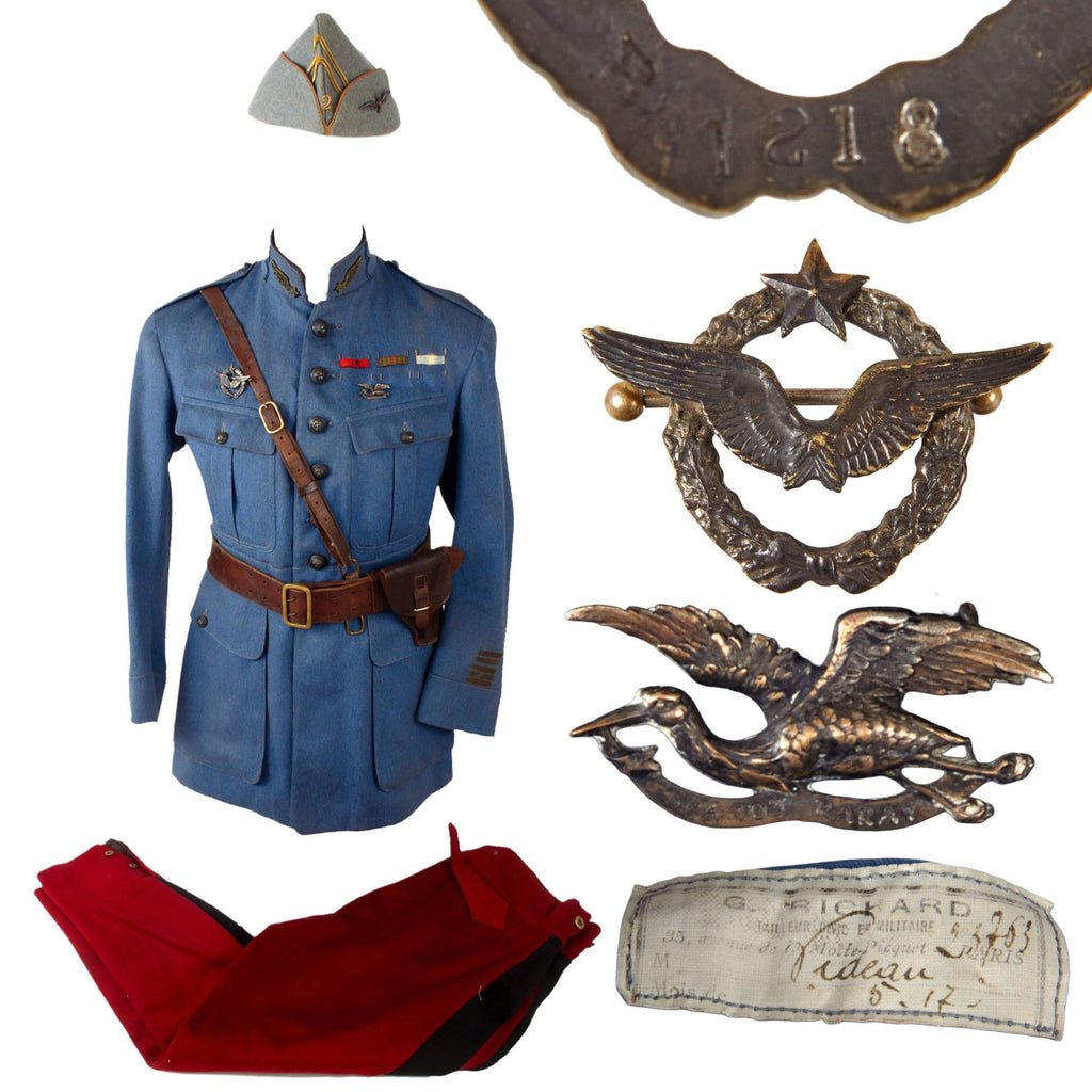 Original French WWI Escadrille 103 Pilot Armée de l'Air French Air Service Twice Wounded Lieutenant Colonel Videau Officer’s Uniform Set - Stork Escadrille N103 Original Items